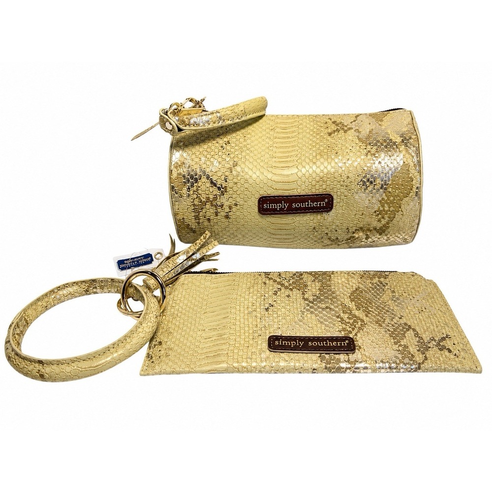 Simply Southern Snakeskin Print Cosmetic Travel Bag & Leather Bangle Wallet